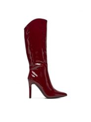 DeeZee Kozaki 197-6 Bordowy. Czerwone kozaki DeeZee, bez wzorów, z materiału, bez obcasa, na szpilce, bez zapięcia. Za 249.99 zł.