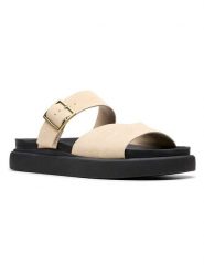 Clarks Skórzane klapki "Aristella" w kolorze kremowym rozmiar: 40. Brązowe klapki Clarks, bez wzorów, klasyczne, z otwartym noskiem, bez obcasa, bez zapięcia. Za 223.46 zł.