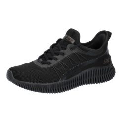 Buty sportowe Sneakersy damskie, Skechers Bobs Geo-New Aesthetics. Czarne buty treningowe Skechers, bez wzorów, z materiału, przed kostkę, bez zapięcia, trekkingowe. Za 259.99 zł.