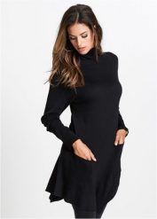 Długi sweter z mieszanki wiskozy. Czarne swetry bonprix, bez wzorów, z wiskozy, eleganckie, bez ramiączek. Za 127.99 zł.