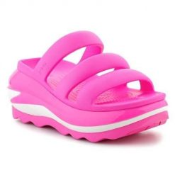Klapki damskie Crocs Mega Crush Triple Strap. Czerwone klapki Crocs, bez wzorów, z materiału, bez obcasa, bez zapięcia. Za 395.00 zł.