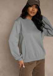 Szara Bluza z Bawełną i Przeszyciami przy Dekolcie Fezanna. Szare bluzy bez kaptura Renee, l, bez wzorów, z bawełny, bez kaptura. Za 59.99 zł.