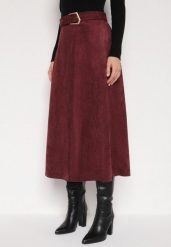 Bordowa Rozkloszowana Wiskozowa Spódnica z Bawełną Ozdobiona Paskiem Nawedea. Czerwone spódnice Born2be, na co dzień, l, bez wzorów, z bawełny, eleganckie, midi, rozkloszowane. Za 139.99 zł.