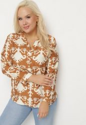 Brązowa Koszula z Wiskozą w Ornamentalny Wzór z Dekoltem w Serek Iladelle. Brązowe koszule Born2be, plus size, bez wzorów, z jeansu, eleganckie, bez kołnierzyka, plus size, bez ramiączek. W wyprzedaży za 63.74 zł.