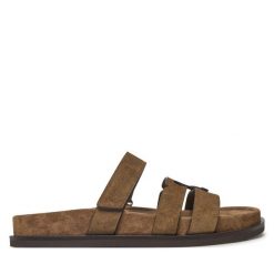 Klapki Tory Burch. Brązowe klapki Tory Burch, bez wzorów, sportowe, bez obcasa, bez zapięcia. Za 1,569.00 zł.
