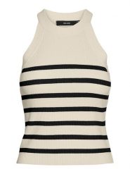 Vero Moda Top dzianinowy w kolorze beżowo-czarnym rozmiar: L. Brązowe topy Vero Moda, l, bez wzorów, z dzianiny, bez kołnierzyka, bez ramiączek. Za 70.41 zł.