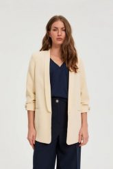 Marynarka z marszczonymi rękawami żółta. Żółte marynarki i żakiety MOODO, l, bez wzorów, z elastanu, bez ramiączek. Za 159.99 zł.