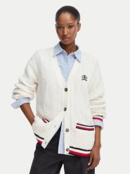 Tommy Jeans Kardigan DW0DW22934 Biały Regular Fit. Białe swetry Tommy Jeans, l, bez wzorów, z bawełny, bez ramiączek. Za 569.99 zł.