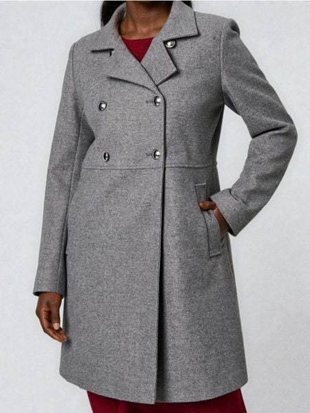 Płaszcz z guzikami ozdobnymi - szary. Szare płaszcze Sinsay, l, bez wzorów, bez kaptura. Za 119.99 zł.