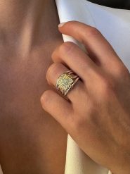 DI GIORGIO Pozłacany pierścionek ze szmaragdami rozmiar: 50. Szare pierścionki DI GIORGIO, z szmaragdem, pozłacane. Za 201.45 zł.