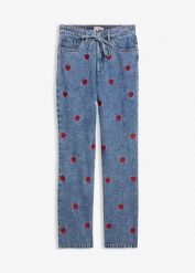 Jeansy loose, straight, high waist, z bawełny. Niebieskie jeansy bonprix, bez wzorów, z bawełny, z podwyższonym stanem. Za 169.99 zł.