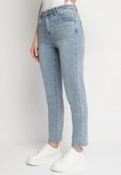 Jasnoniebieskie Jeansy o Dopasowanym Kroju z Wysokim Stanem Felamira. Niebieskie jeansy Born2be, z aplikacjami, z jeansu, eleganckie, z podwyższonym stanem. W wyprzedaży za 93.49 zł.