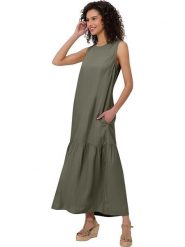 Heine Sukienka w kolorze khaki rozmiar: 44. Brązowe sukienki Heine, bez wzorów, bez kołnierzyka, bez ramiączek, maxi. Za 113.36 zł.