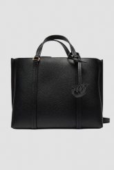 PINKO Czarna torebka Carrie Classic. Czarne shopper bag Pinko, bez wzorów, ze skóry, bez dodatków. W wyprzedaży za 1,009.99 zł.