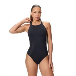 Strój kąpielowy damski Speedo Sculpture Hineck Contour. Czarne stroje jednoczęściowe Speedo, bez wzorów, eleganckie. Za 339.99 zł.