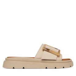 Klapki Tamaris. Białe klapki Tamaris, bez wzorów, bez obcasa, bez zapięcia. Za 299.99 zł.