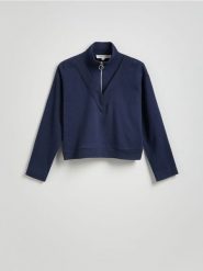Bluza z rozpinanym półgolfem - granatowy. Niebieskie bluzy Reserved, l, bez wzorów, z bawełny, bez kaptura. W wyprzedaży za 99.99 zł.
