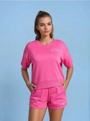 Bluza z krótkim rękawem - różowy. Czerwone bluzy Sinsay, l, bez wzorów, bez kaptura, do biegania. Za 29.99 zł.