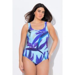 Damskie Strój kąpielowy bez miękkich miseczek okrągły dekolt. Niebieskie stroje jednoczęściowe Ulla Popken, bez wzorów, z elastanu, sportowe. Za 199.99 zł.