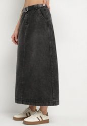 Czarna Rozkloszowana Spódnica Jeansowa Maxi z Paskiem Triwisa. Czarne spódnice Born2be, l, bez wzorów, z jeansu, maxi, rozkloszowane. W wyprzedaży za 67.99 zł.