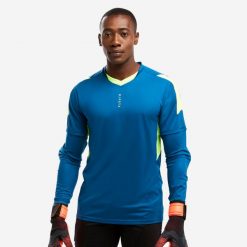 Bluza bramkarska dla dorosłych Kipsta F500. Niebieskie bluzy KIPSTA, l, bez wzorów, z elastanu, sportowe, bez ramiączek, bez kaptura. W wyprzedaży za 59.99 zł.
