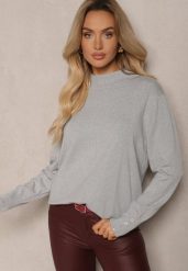 Szary Brokatowy Sweter z Wiskozą i Ozdobnymi Guzikami Onorvia. Szare swetry Renee, na zimę, l, bez wzorów, z wiskozy, casualowe, bez ramiączek. W wyprzedaży za 55.99 zł.