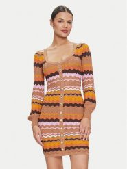 Guess Sukienka dzianinowa W4YK90 Z3GC0 Pomarańczowy Regular Fit. Brązowe sukienki Guess, xxl, z aplikacjami, z dzianiny, bez kołnierzyka, bez ramiączek. Za 359.99 zł.
