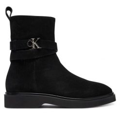 Botki Calvin Klein. Czarne botki Calvin Klein, bez wzorów, bez obcasa, na płaskiej podeszwie, bez zapięcia. Za 639.99 zł.