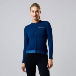 Damska kurtka kolarska Thermo Fleece z długim rękawem. Niebieskie kurtki ACELERA, na jesień, l, bez wzorów, z materiału, bez kaptura, rowerowe. Za 249.99 zł.