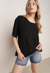 Czarny Minimalistyczny T-shirt z Teksturowanej Tkaniny z Bawełną Shinost. Czarne t-shirty Born2be, plus size, bez wzorów, z bawełny, biznesowe, bez kołnierzyka, bez ramiączek. Za 59.99 zł.