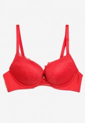 Czerwony Biustonosz Push Up z Ozdobną Koronką i Zawieszką Gialine. Czerwone biustonosze Renee, z aplikacjami, z koronki. W wyprzedaży za 31.99 zł.