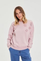 Bluza z kwiatkami różowa. Czerwone bluzy MOODO, l, bez wzorów, z bawełny, bez ramiączek, bez kaptura. Za 129.99 zł.