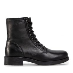 Botki Geox. Czarne botki Geox, bez wzorów, bez obcasa, na płaskiej podeszwie, bez zapięcia. Za 269.99 zł.