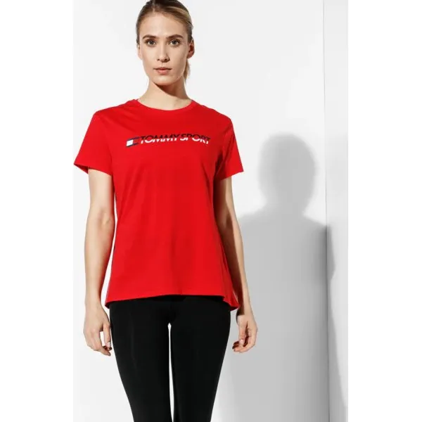 Tommy Sport Koszulka Logo , czerwony, rozmiar M. Czerwone t-shirty sportowe Tommy Hilfiger, m, bez wzorów, z bawełny, bez ramiączek. W wyprzedaży za 139.99 zł.