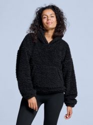 Bluza z kapturem Fluffy - damska - na cztery pory roku - Teddy - czarna. Czarne bluzy POEDERBAAS, xl, bez wzorów, z materiału, eleganckie, bez ramiączek, z kapturem. Za 199.42 zł.