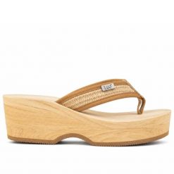Klapki japonki damskie Lee VIRGINIA RAFFIA WOMEN BULKY HEEL. Brązowe japonki Lee, bez wzorów, z materiału, klasyczne. Za 109.00 zł.