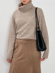 Melanżowy golf - brązowy. Brązowe swetry Sinsay, l, bez wzorów, bez ramiączek. Za 59.99 zł.