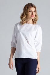 Biała Bluzka z Rozcięciem na Rękawach. Białe bluzki Figl, l, bez wzorów, z bawełny, bez kołnierzyka, bez ramiączek. Za 179.00 zł.