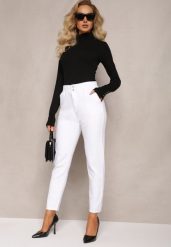 Białe Jeansy High Waist o Fasonie Mom Fit Petitlla. Białe jeansy Renee, xl, bez wzorów, z jeansu, eleganckie, z podwyższonym stanem. W wyprzedaży za 83.99 zł.