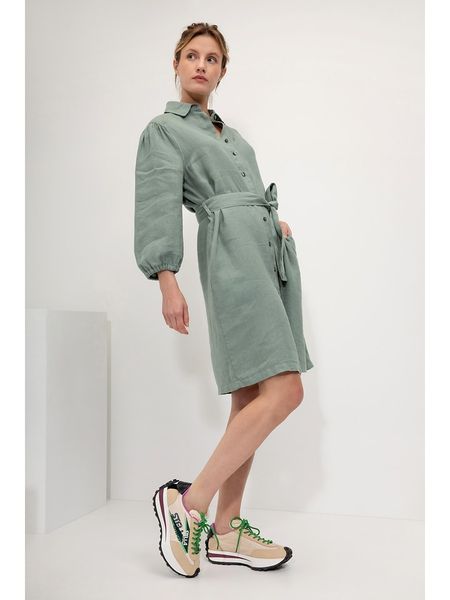 Josephine & Co Lniana sukienka "Giulio" w kolorze zielonym rozmiar: 36. Zielone sukienki Josephine & Co, na co dzień, bez wzorów, ze lnu, bez kołnierzyka, bez ramiączek, mini, proste. Za 357.45 zł.