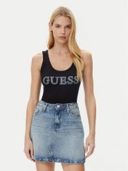 Guess Top W5GP29 KA0H1 Czarny Regular Fit. Czarne topy Guess, m, z aplikacjami, z bawełny, bez kołnierzyka, bez ramiączek. Za 129.99 zł.