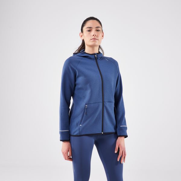 Bluza do biegania damska Kiprun Run 500 Warm ocieplana. Niebieskie bluzy KIPRUN, l, bez wzorów, z elastanu, bez kaptura, do biegania. Za 159.99 zł.
