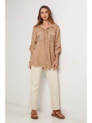 Lin Passion Lniana koszula w kolorze karmelowym rozmiar: 40/42. Brązowe koszule Lin Passion, bez wzorów, ze lnu, klasyczne, bez kołnierzyka, bez ramiączek. Za 173.99 zł.