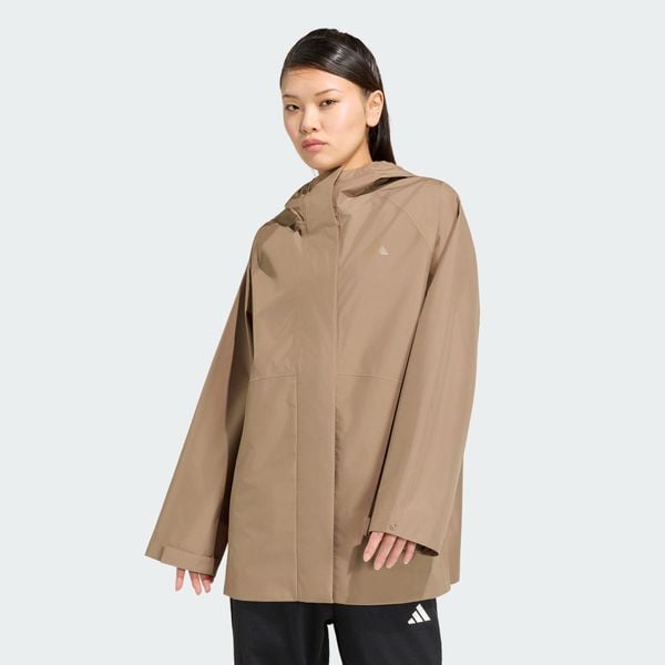 PARKA PRZECIWDESZCZOWA ESSENTIALS. Czarne kurtki przeciwdeszczowe adidas, l, bez wzorów, z materiału, bez kaptura, na fitness i siłownię, climaproof (adidas). Za 439.00 zł.