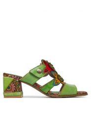 Laura Vita Klapki Jacqueso 09 Zielony. Zielone klapki LAURA VITA, bez wzorów, ze skóry, bez obcasa, bez zapięcia. Za 389.99 zł.