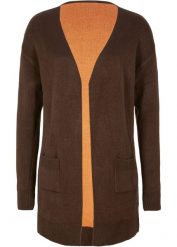 Sweter bez zapięcia, 2 w 1, dwustronny. Brązowe swetry bonprix, bez wzorów, eleganckie, bez ramiączek. Za 149.99 zł.