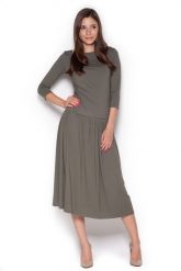 Oliwkowy Dzianinowy Komplet Bluzka + Midi Spódnica. Zielone bluzki Figl, s, bez wzorów, z dzianiny, bez kołnierzyka, bez ramiączek. Za 249.00 zł.