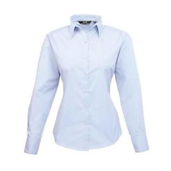 Bluzka Damska Z Długim Rękawem Z Popeliny. Niebieskie bluzki PREMIER, xl, bez wzorów, casualowe, bez kołnierzyka, bez ramiączek. Za 106.99 zł.