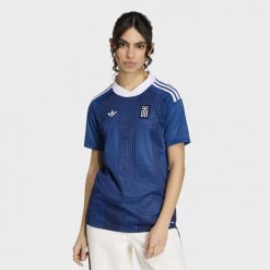 Koszulka wyjazdowa Grecja 26. Niebieskie t-shirty sportowe adidas, xl, bez wzorów, z dzianiny, bez ramiączek, do piłki nożnej, climacool (adidas). Za 439.00 zł.