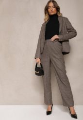 Brązowe Spodnie o Klasycznym Kroju High Waist Ozdobione Guzikami Liliwenna. Brązowe jeansy Renee, l, z aplikacjami, z jeansu, biznesowe, z podwyższonym stanem. W wyprzedaży za 95.99 zł.